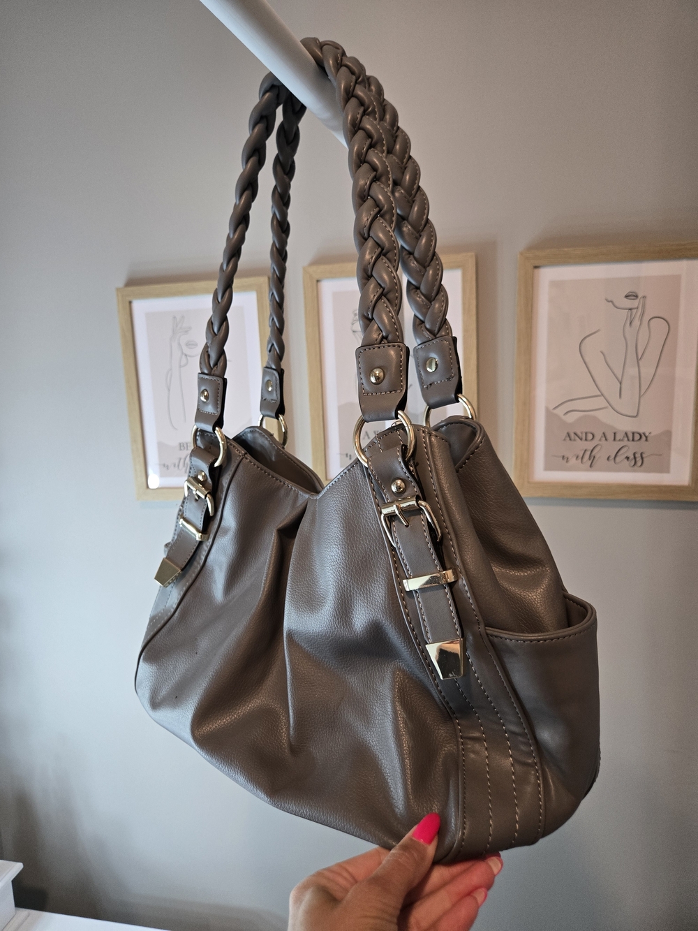 Apt. 9 Braided-Handle Gray Shoulder Bag with Gold Hardware